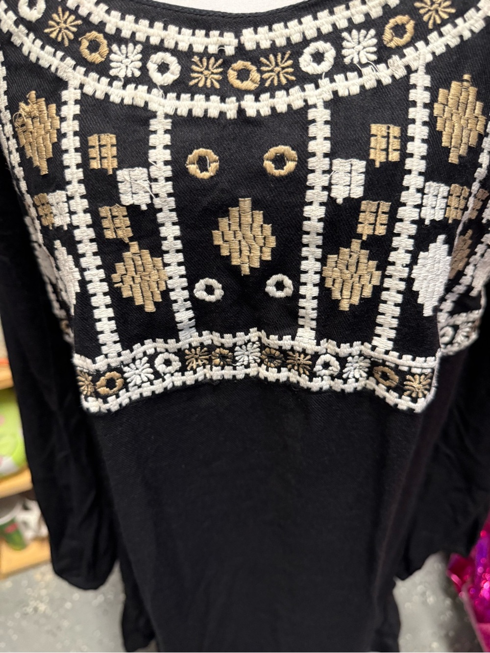 Angie Black Midi Dress with White & Tan Embroidered Yoke - Picture 3 of 5